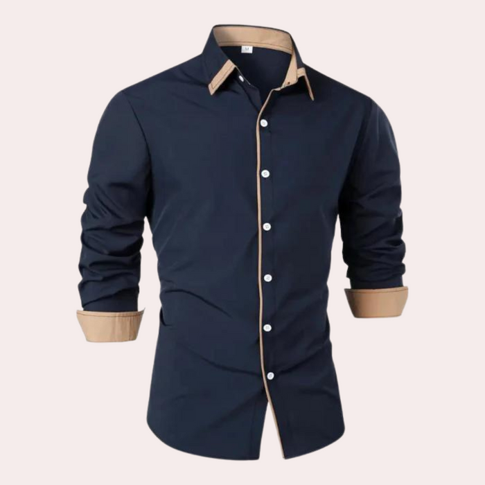 Herr Slim Fit Skjorta med Kontrastdetaljer - Smart Casual Topp