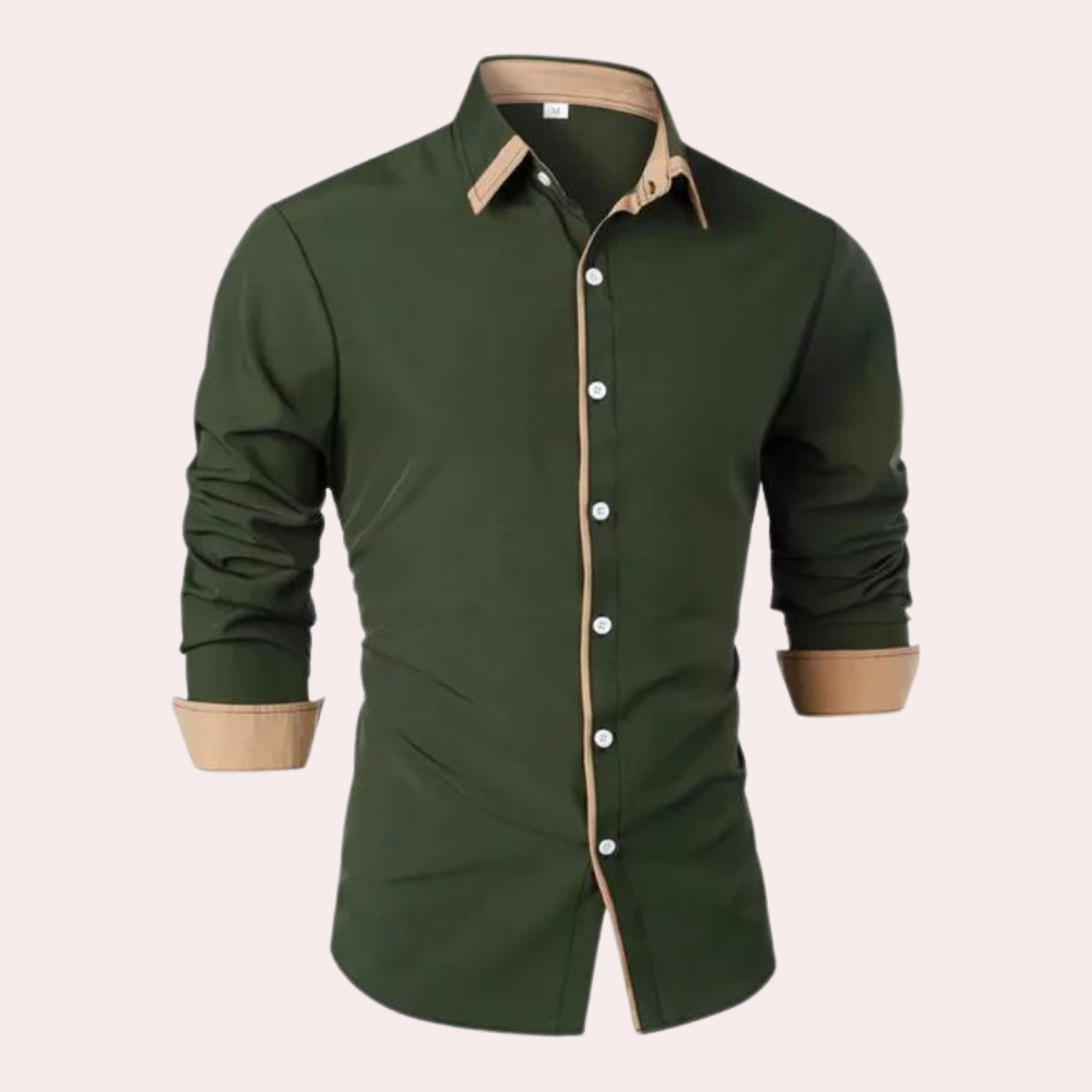 Herr Slim Fit Skjorta med Kontrastdetaljer - Smart Casual Topp