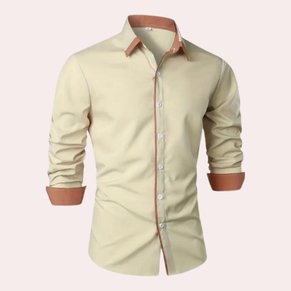 Herr Slim Fit Skjorta med Kontrastdetaljer - Smart Casual Topp