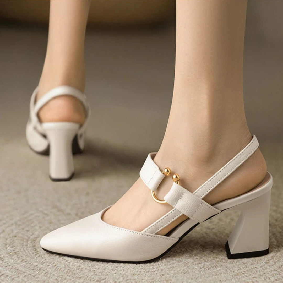 Kvinnors Spetsig Tå Mary Jane Pumps – Blockklack Slingback Skor för Kontor och Evenemang