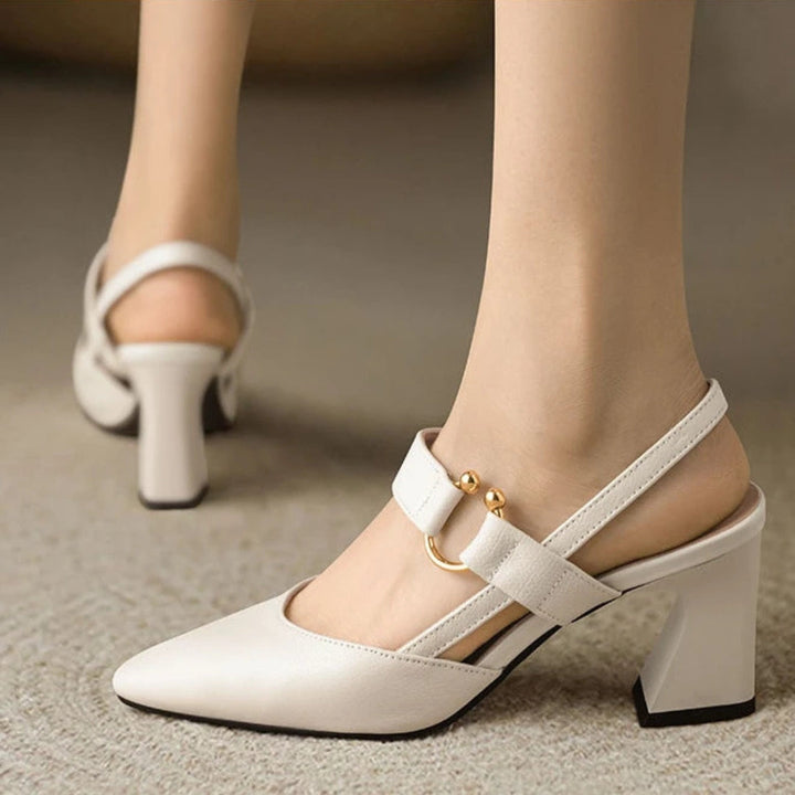 Kvinnors Spetsig Tå Mary Jane Pumps – Blockklack Slingback Skor för Kontor och Evenemang