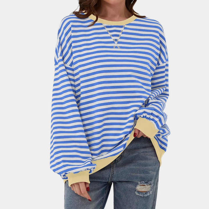 Kvinnors Oversized Randig T-shirt med Långa Ärmar - Avslappnad Top