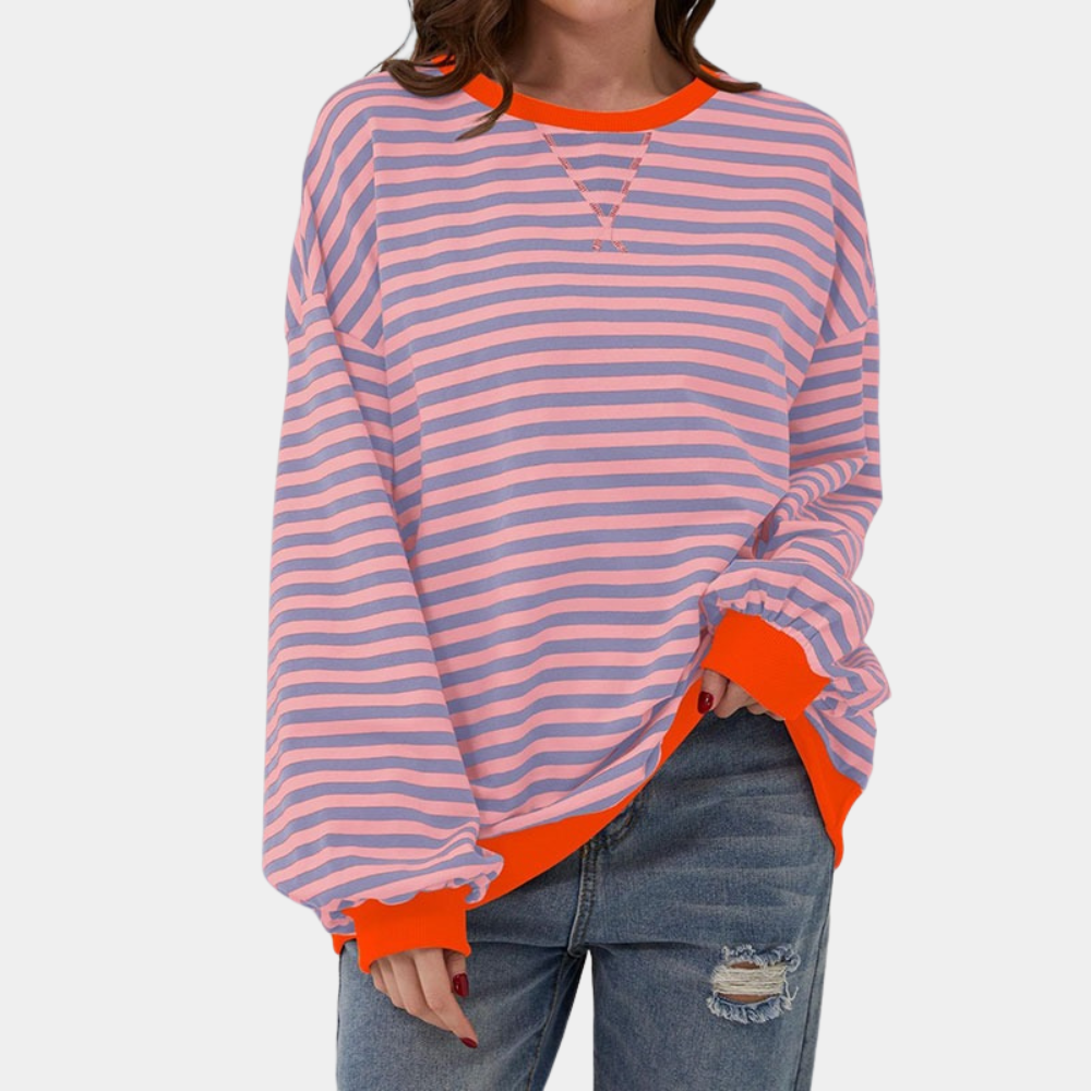 Kvinnors Oversized Randig T-shirt med Långa Ärmar - Avslappnad Top