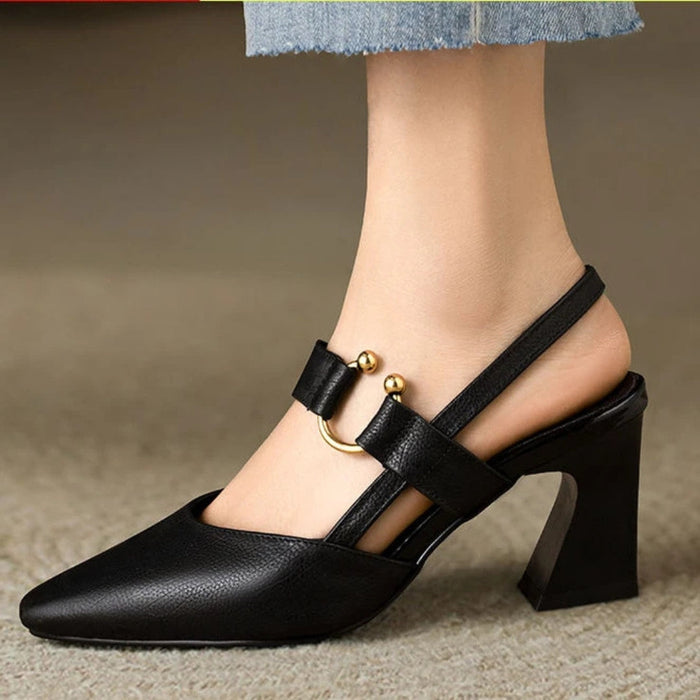 Kvinnors Spetsig Tå Mary Jane Pumps – Blockklack Slingback Skor för Kontor och Evenemang