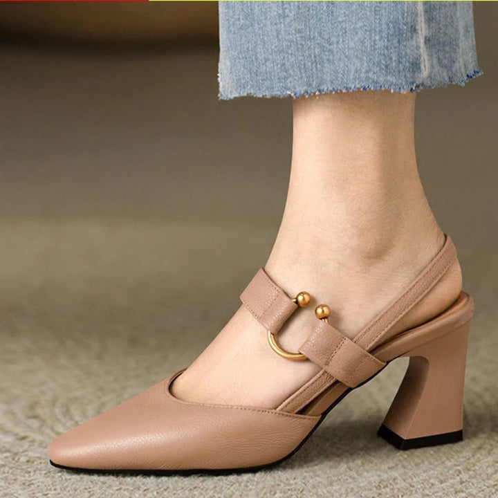Kvinnors Spetsig Tå Mary Jane Pumps – Blockklack Slingback Skor för Kontor och Evenemang