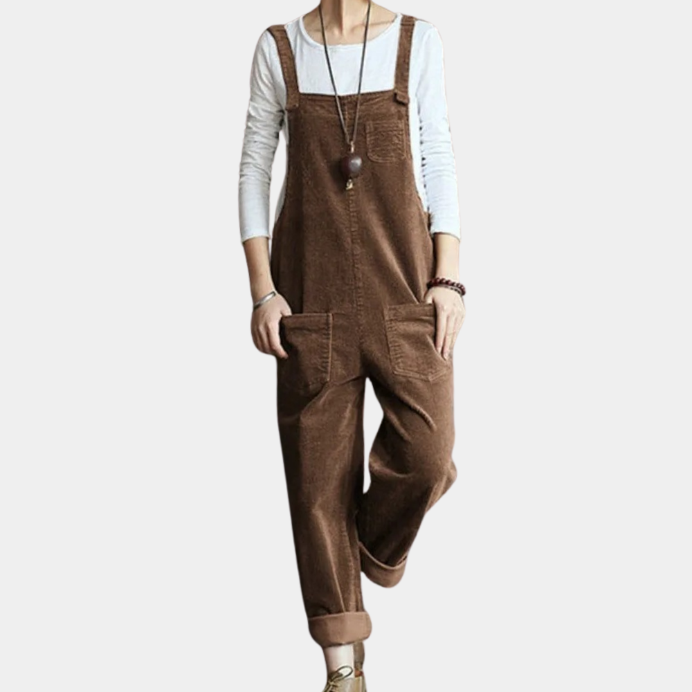 Kvinnors Corduroy Jumpsuit – Avslappnad Passform, Stilig, Bred Ben, Bekväm, Vardagsoutfit