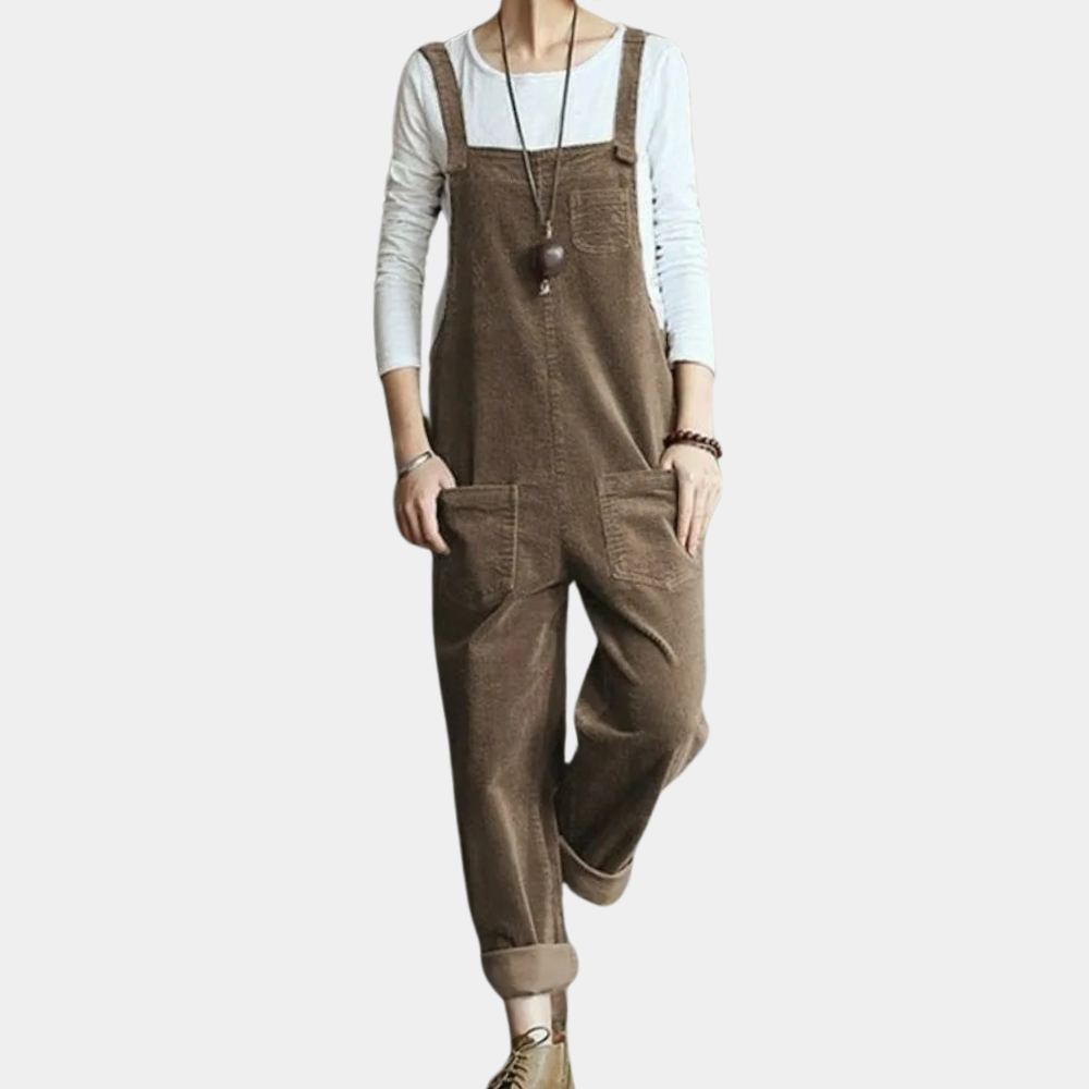 Kvinnors Corduroy Jumpsuit – Avslappnad Passform, Stilig, Bred Ben, Bekväm, Vardagsoutfit