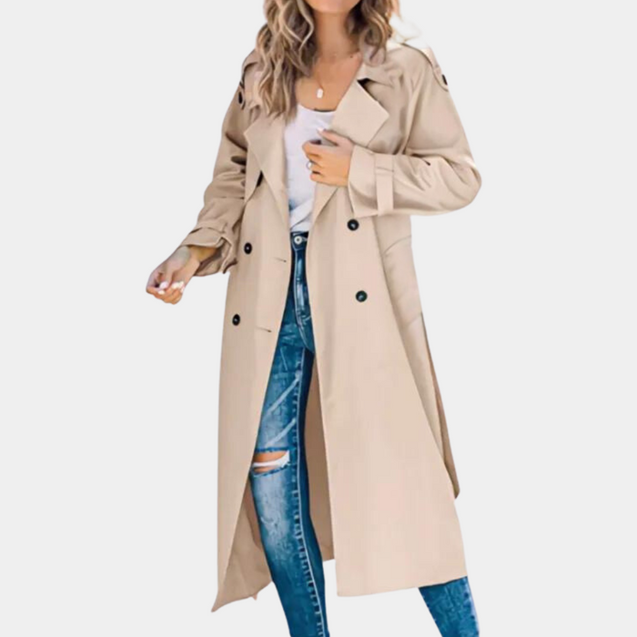Dam Trenchcoat med Dubbla Knappar och Bälte