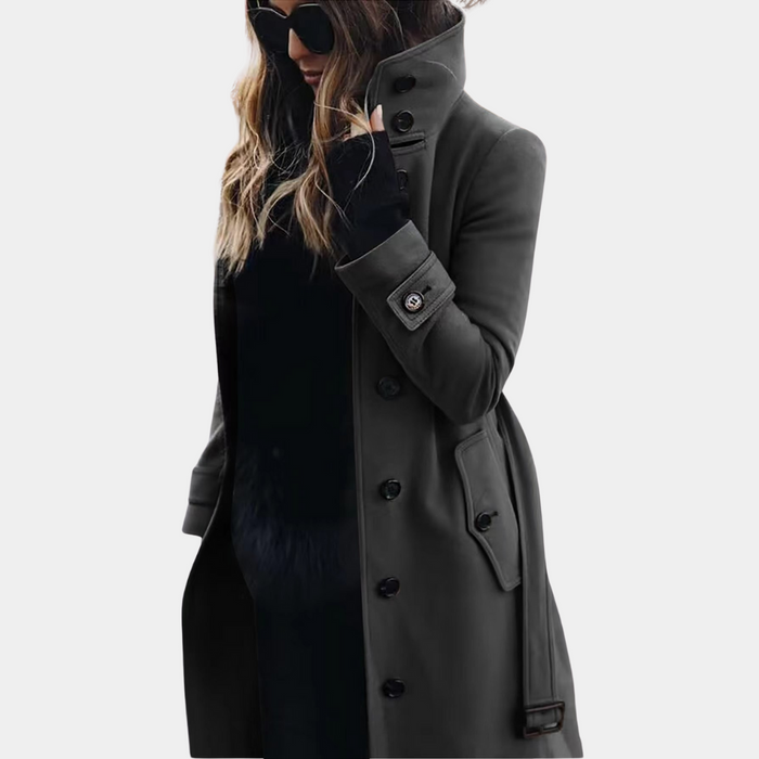 Dam Figursydd Trenchcoat med Kavajkrage och Knäppning