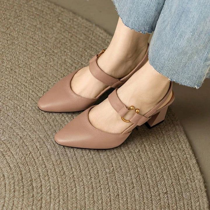 Kvinnors Spetsig Tå Mary Jane Pumps – Blockklack Slingback Skor för Kontor och Evenemang