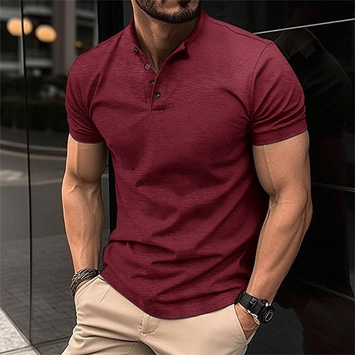 Herrpolotröja Slim Fit Knäppning Skräddarsydd Avslappnad Topp