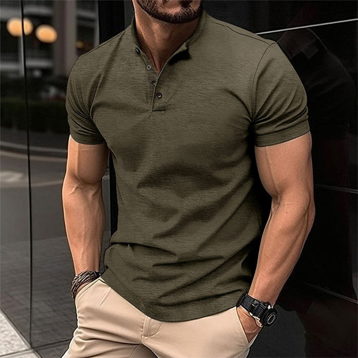 Herrpolotröja Slim Fit Knäppning Skräddarsydd Avslappnad Topp