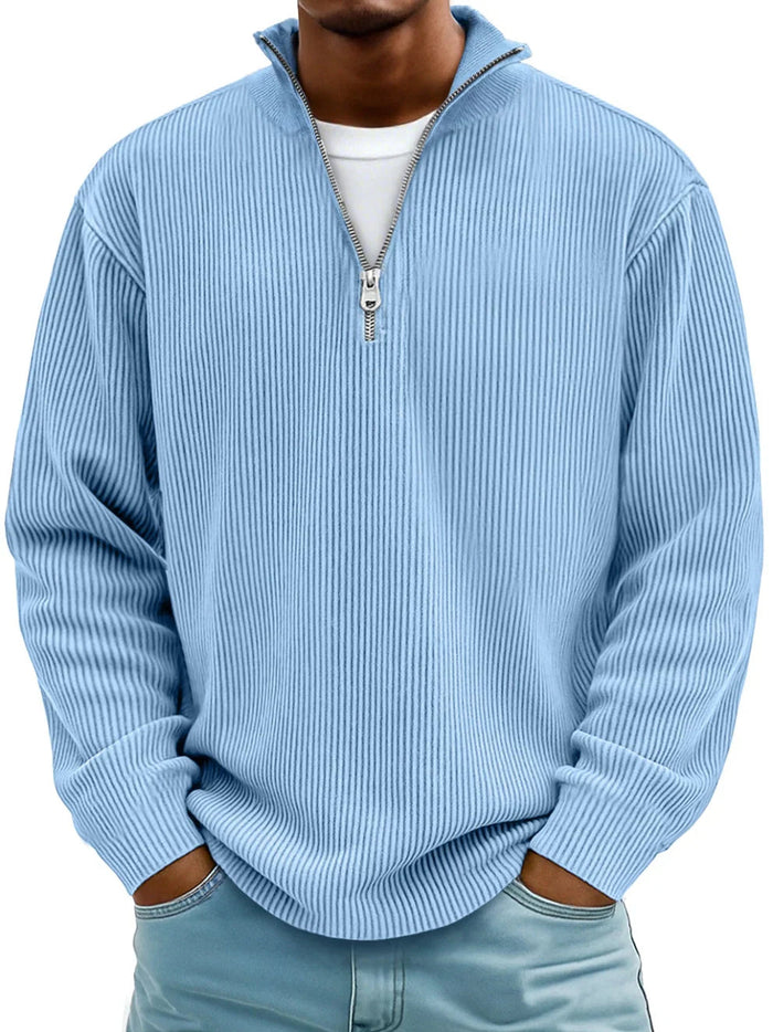 Herrens Ribbad Halvdragkedja Sweatshirt Avslappnad Oversized Casual Stickad