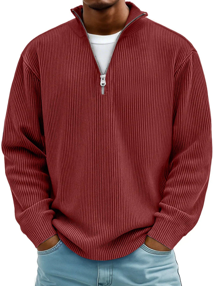 Herrens Ribbad Halvdragkedja Sweatshirt Avslappnad Oversized Casual Stickad