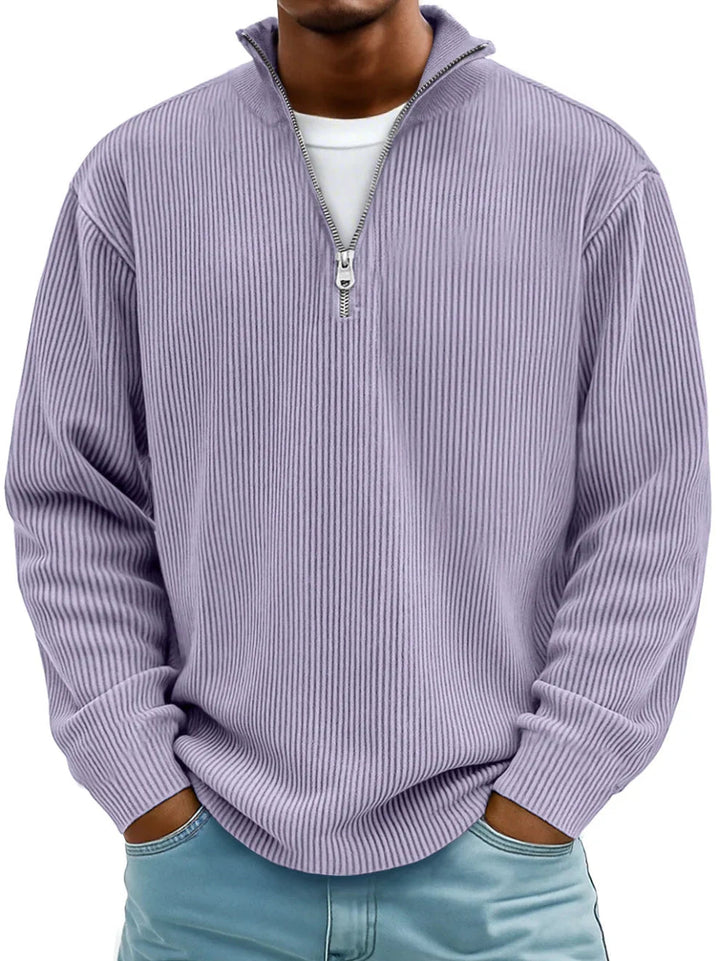 Herrens Ribbad Halvdragkedja Sweatshirt Avslappnad Oversized Casual Stickad