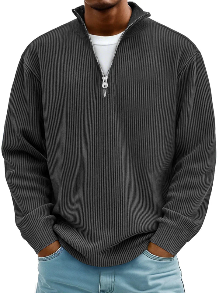 Herrens Ribbad Halvdragkedja Sweatshirt Avslappnad Oversized Casual Stickad