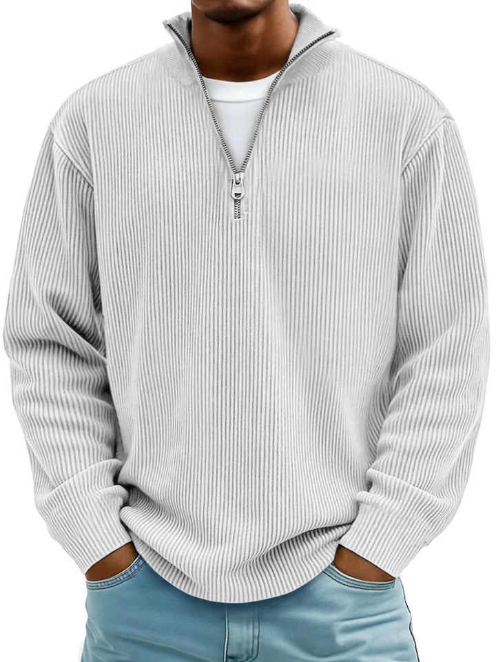 Herrens Ribbad Halvdragkedja Sweatshirt Avslappnad Oversized Casual Stickad