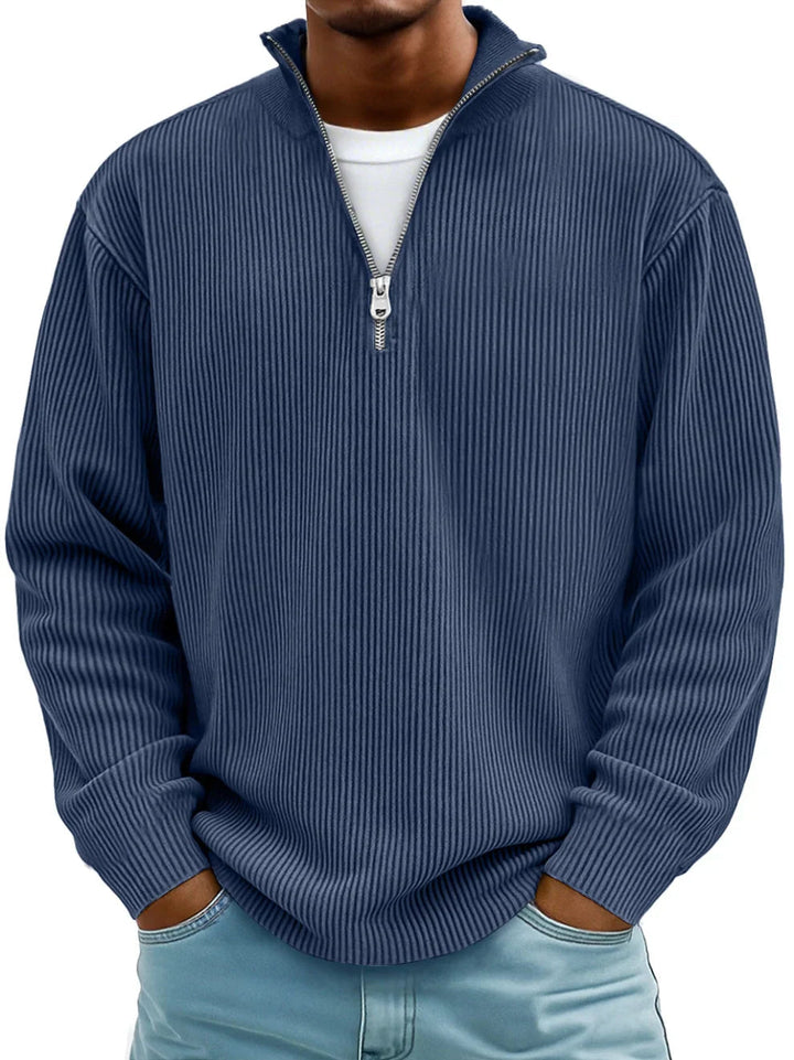 Herrens Ribbad Halvdragkedja Sweatshirt Avslappnad Oversized Casual Stickad