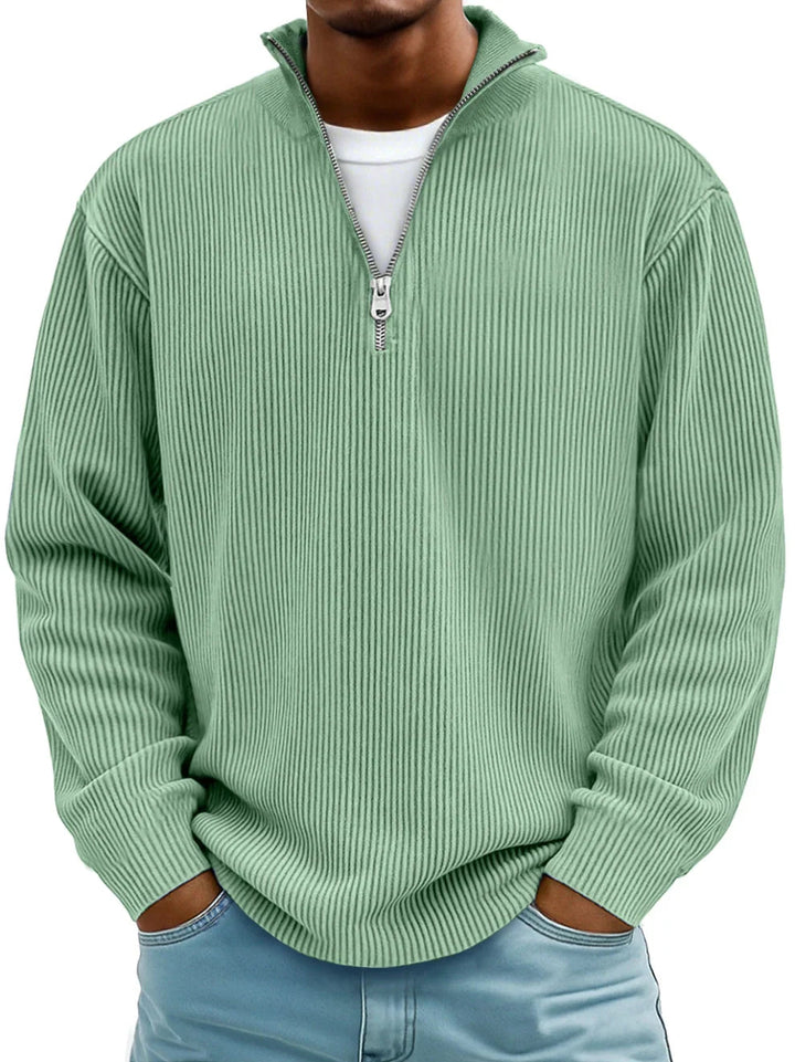 Herrens Ribbad Halvdragkedja Sweatshirt Avslappnad Oversized Casual Stickad