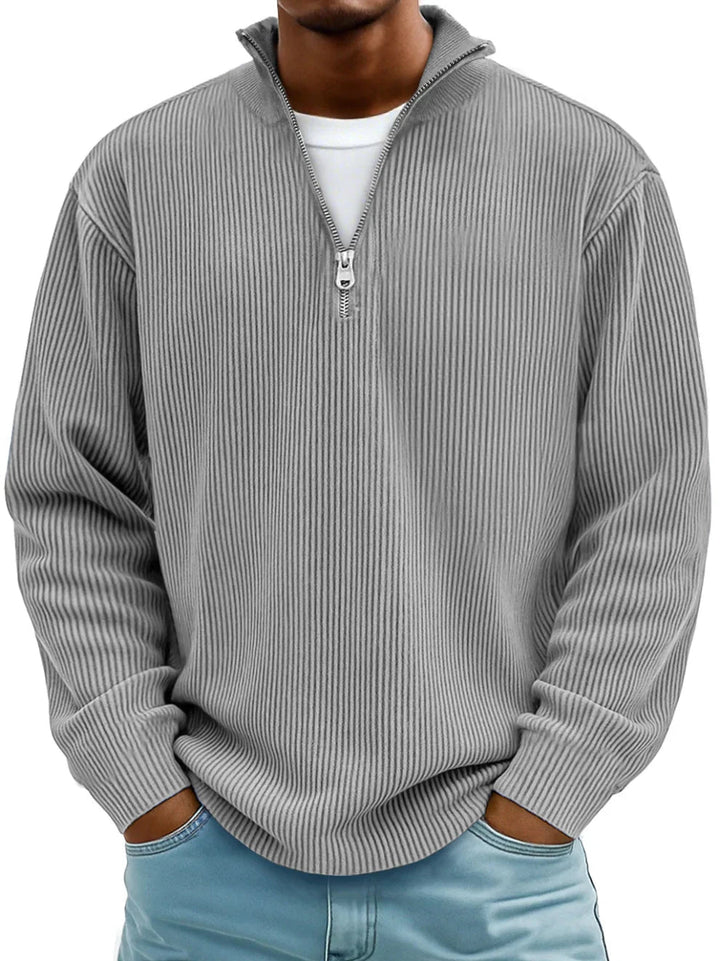 Herrens Ribbad Halvdragkedja Sweatshirt Avslappnad Oversized Casual Stickad