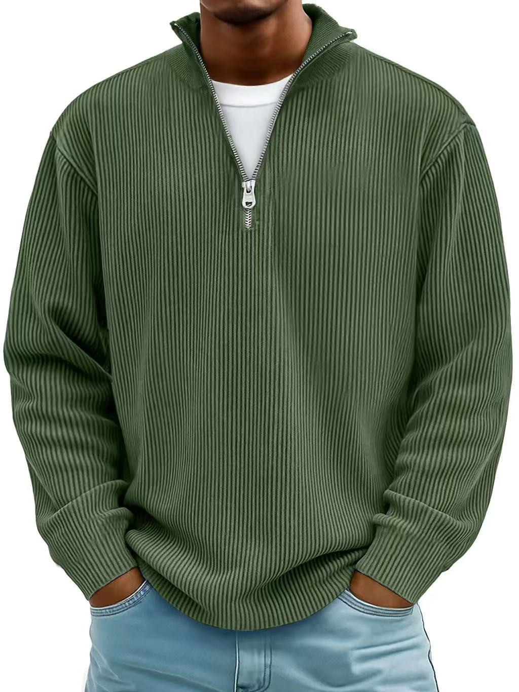 Herrens Ribbad Halvdragkedja Sweatshirt Avslappnad Oversized Casual Stickad