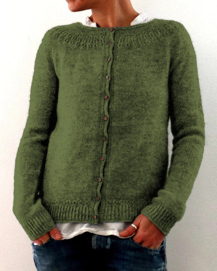 Kvinnors Finstickad Knappcardigan – Crew Neck Lager för Höst och Vinter