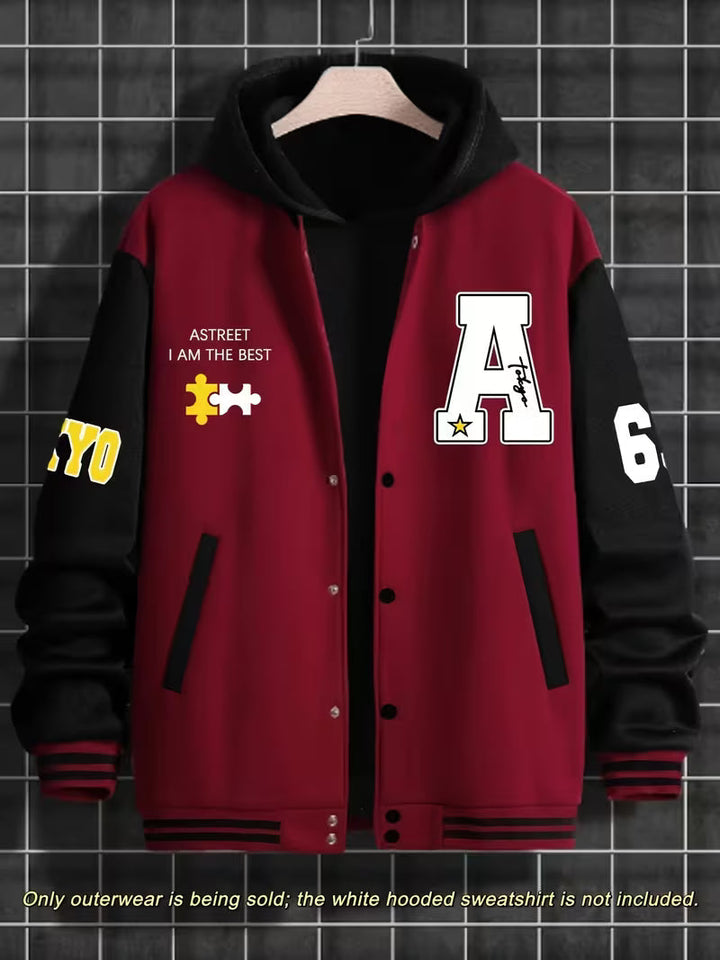 Herrars Färgblock Jacka – Avslappnad Baseballkrage Zip Up Lättviktig Höstjacka