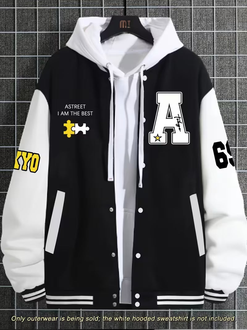 Herrars Färgblock Jacka – Avslappnad Baseballkrage Zip Up Lättviktig Höstjacka