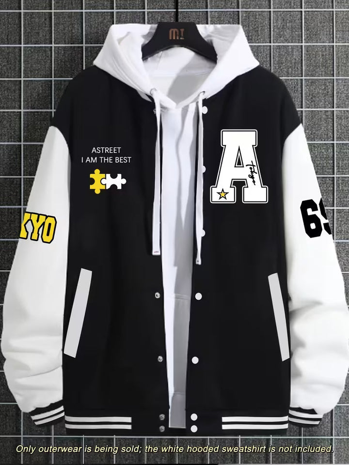 Herrars Färgblock Jacka – Avslappnad Baseballkrage Zip Up Lättviktig Höstjacka