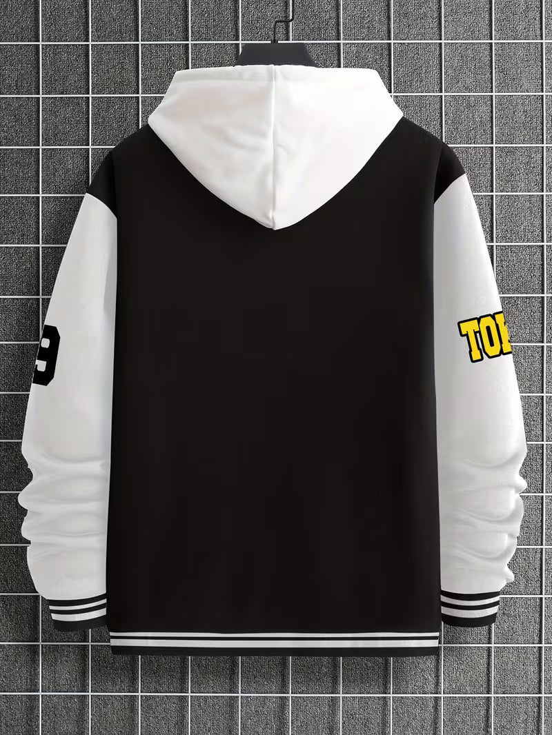 Herrars Färgblock Jacka – Avslappnad Baseballkrage Zip Up Lättviktig Höstjacka