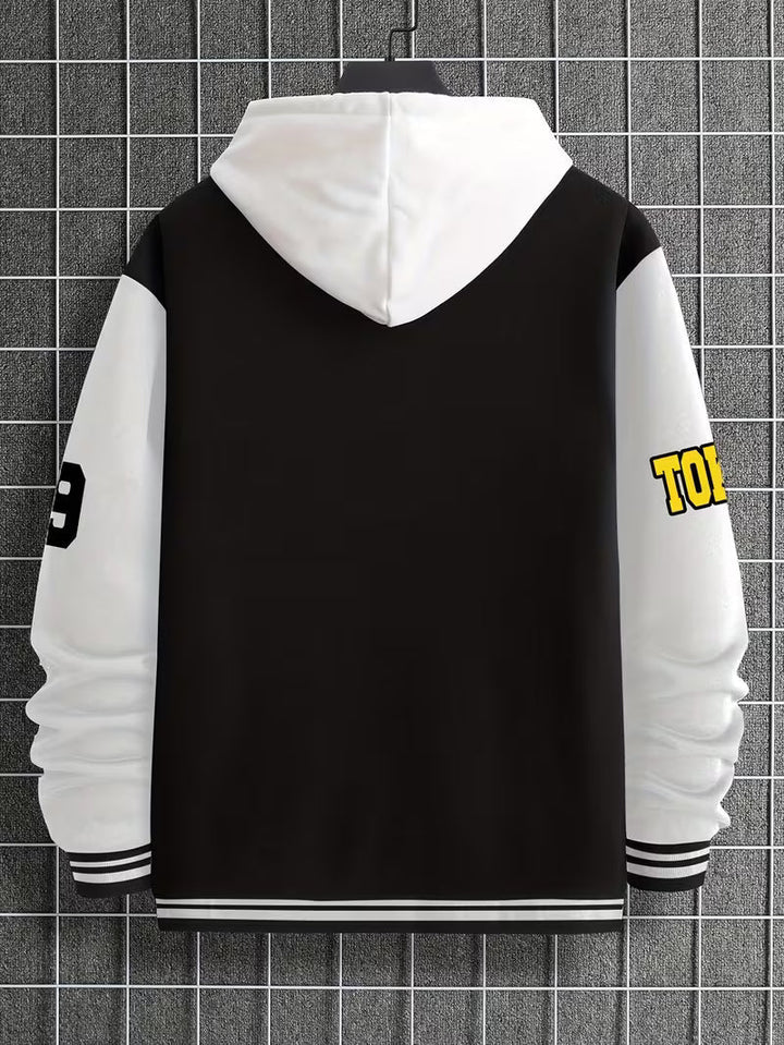 Herrars Färgblock Jacka – Avslappnad Baseballkrage Zip Up Lättviktig Höstjacka