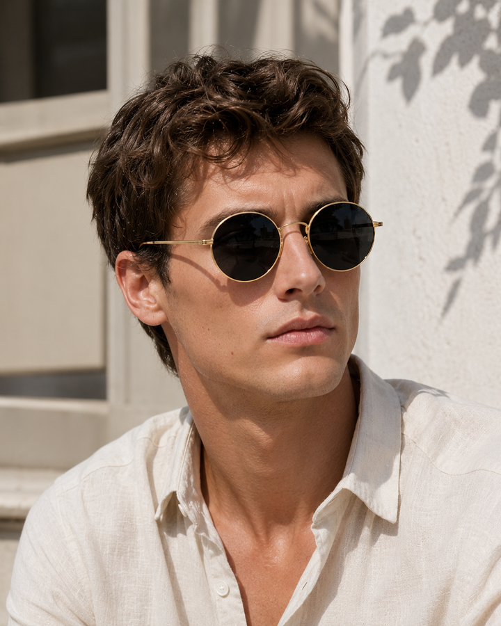 Herrars Runda Metallbågar Solglasögon Retro Inspirerad Eyewear