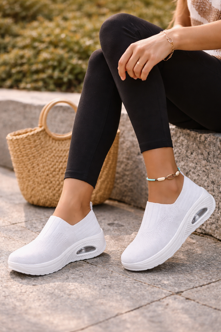Kvinnors Stickade Slip-On Plattform Walking Trainers