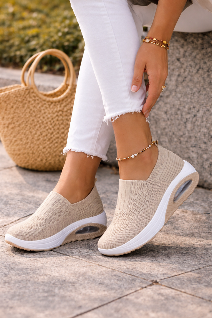 Kvinnors Stickade Slip-On Plattform Walking Trainers