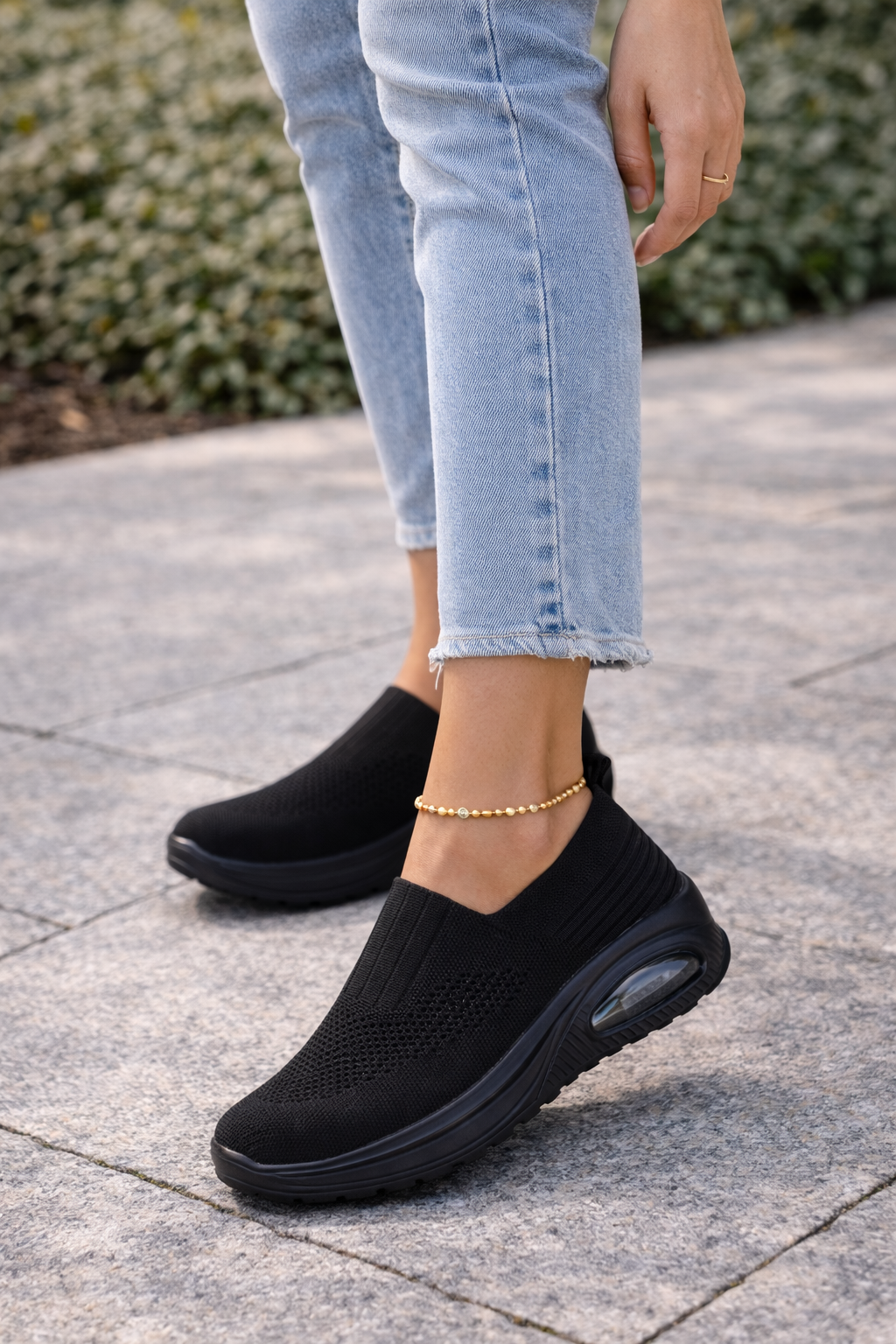 Kvinnors Stickade Slip-On Plattform Walking Trainers