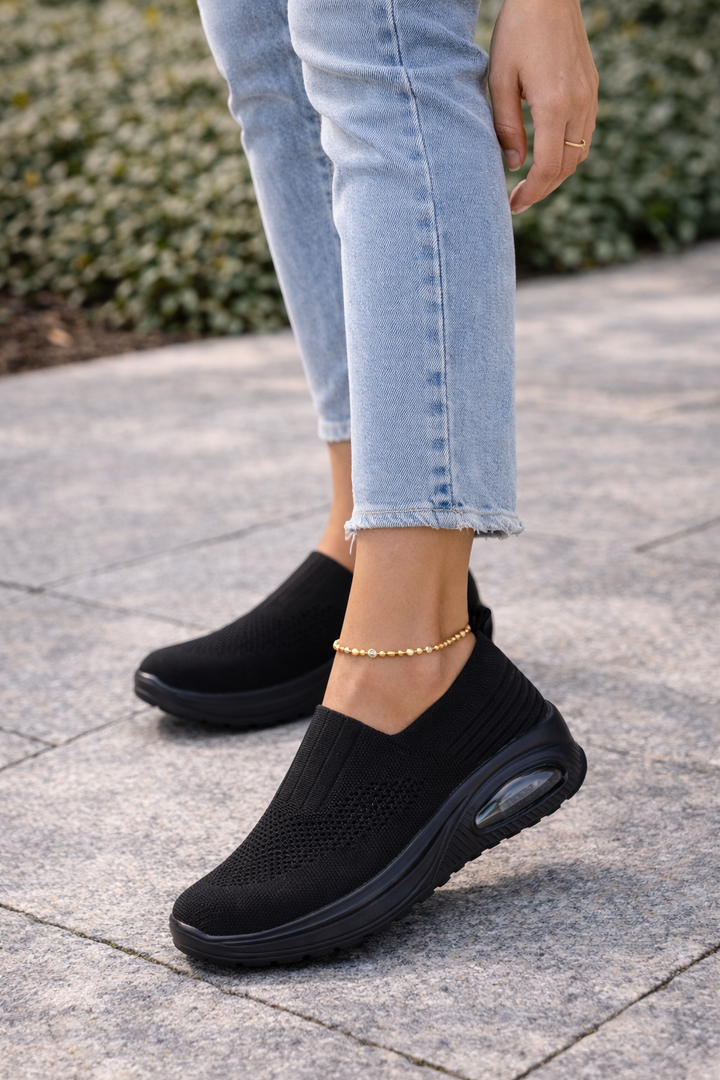 Kvinnors Stickade Slip-On Plattform Walking Trainers