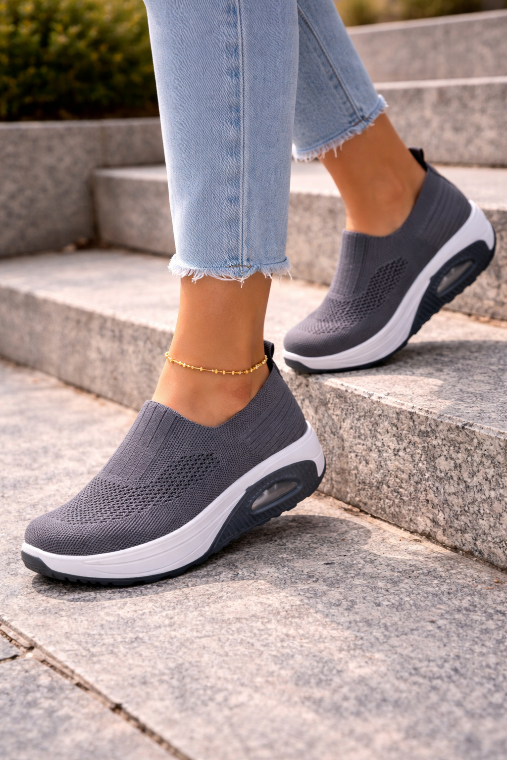 Kvinnors Stickade Slip-On Plattform Walking Trainers