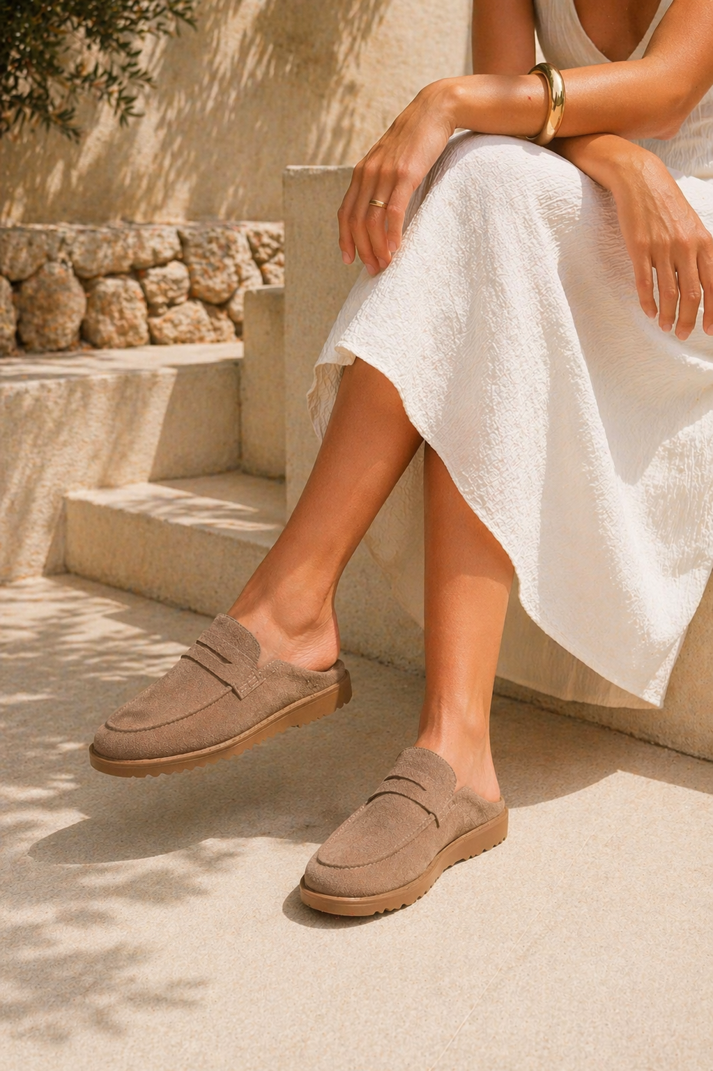 Kvinnors Suede Slip On Mule Loafers Komfort Sula