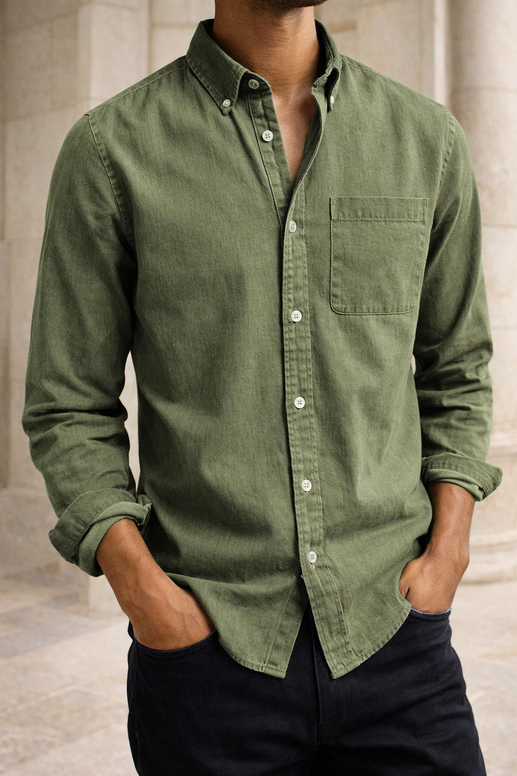 Herrens bomullskjorta med knappar - Everyday Smart Casual