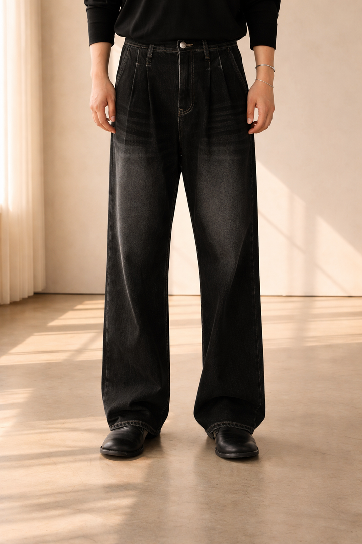 Herrens Vida Ben Plisserade Jeans Avslappnad Passform Casual