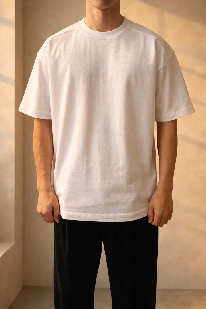 Herrens Oversized T-shirt i Bomull med Rundad Halslinning - Avslappnad Vardaglig Klädsel