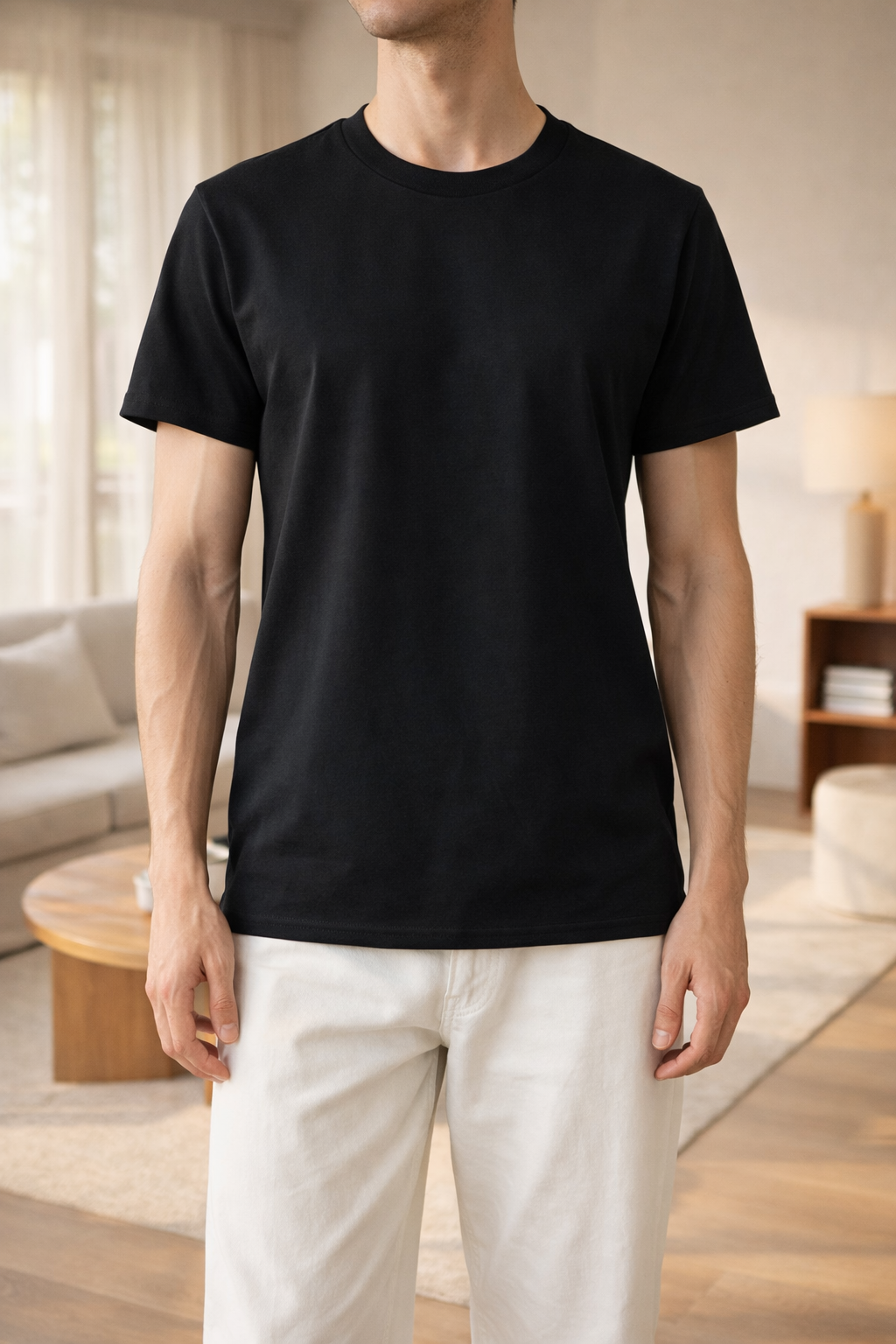 Herrens T-shirt med rund hals i bomull, kort ärm, vardagsessential