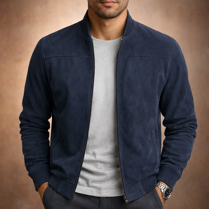 Herrers Suede Bomberjacka Lättviktig Smart Casual Ytterplagg för Alla Säsonger