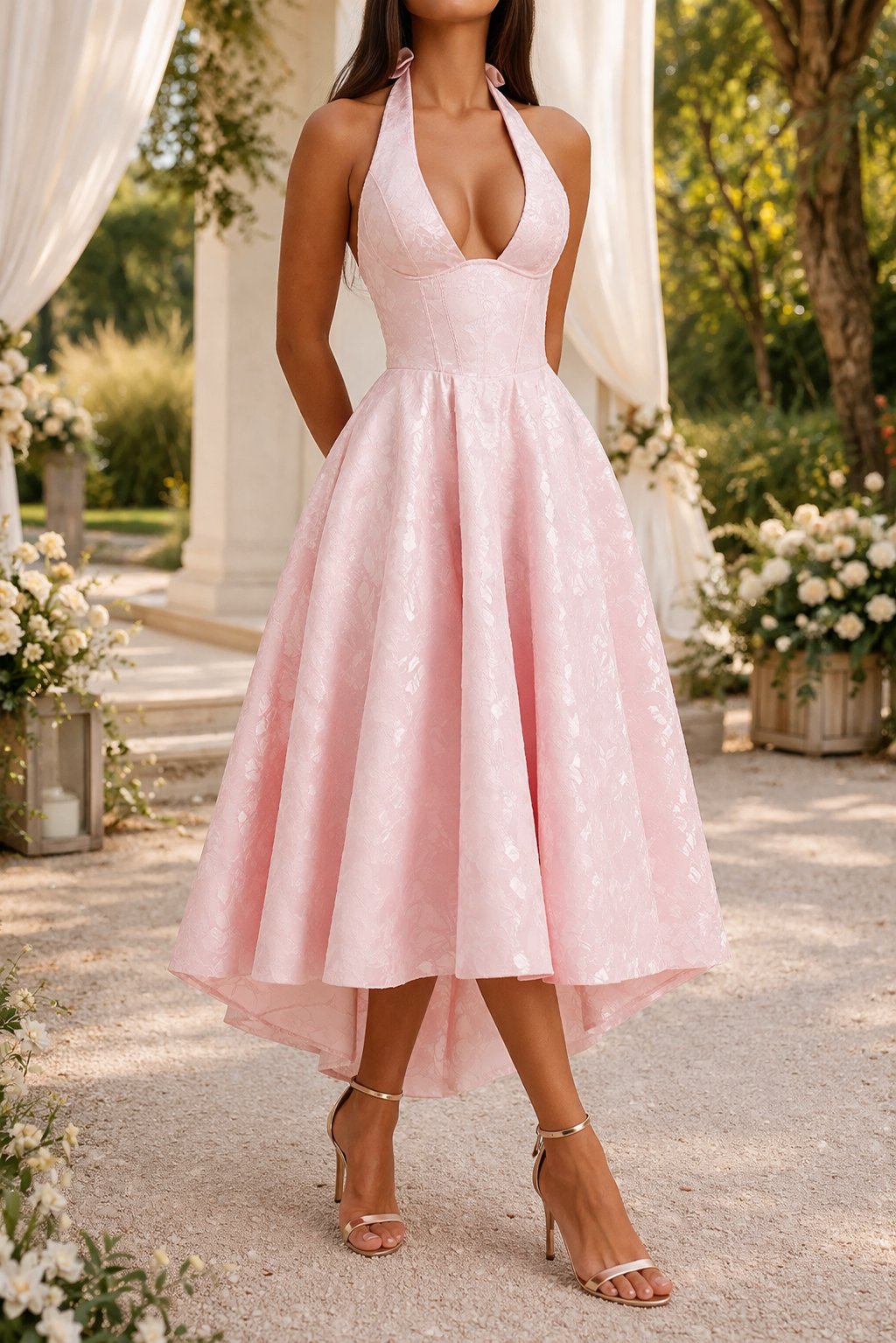 Kvinnors Halterneck Jacquard Midi Klänning Elegant Tillställningsstil