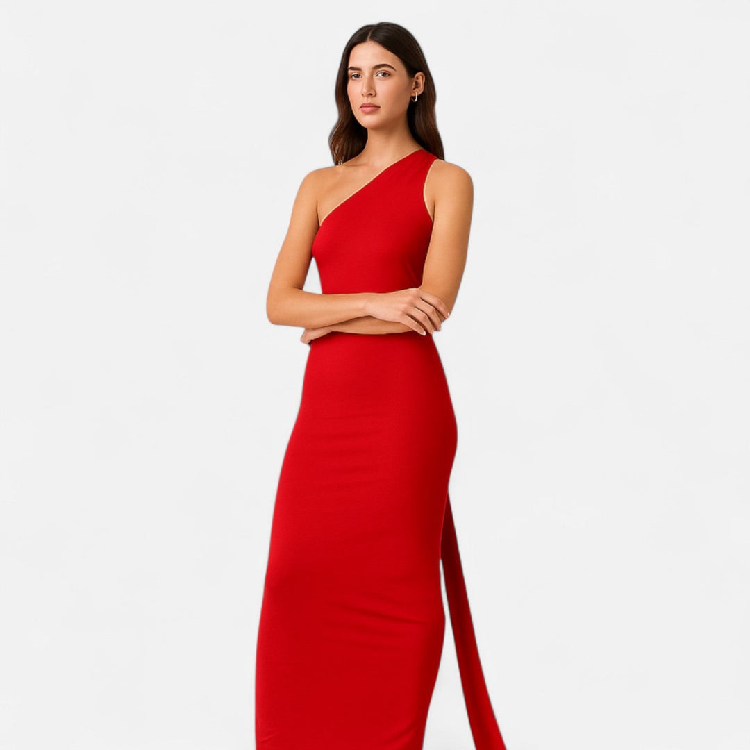 Kvinnors Enaxlad Halterneck Maxi Klänning – Fitted Gown för Kvällsevenemang
