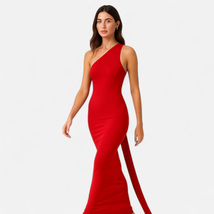 Kvinnors Enaxlad Halterneck Maxi Klänning – Fitted Gown för Kvällsevenemang