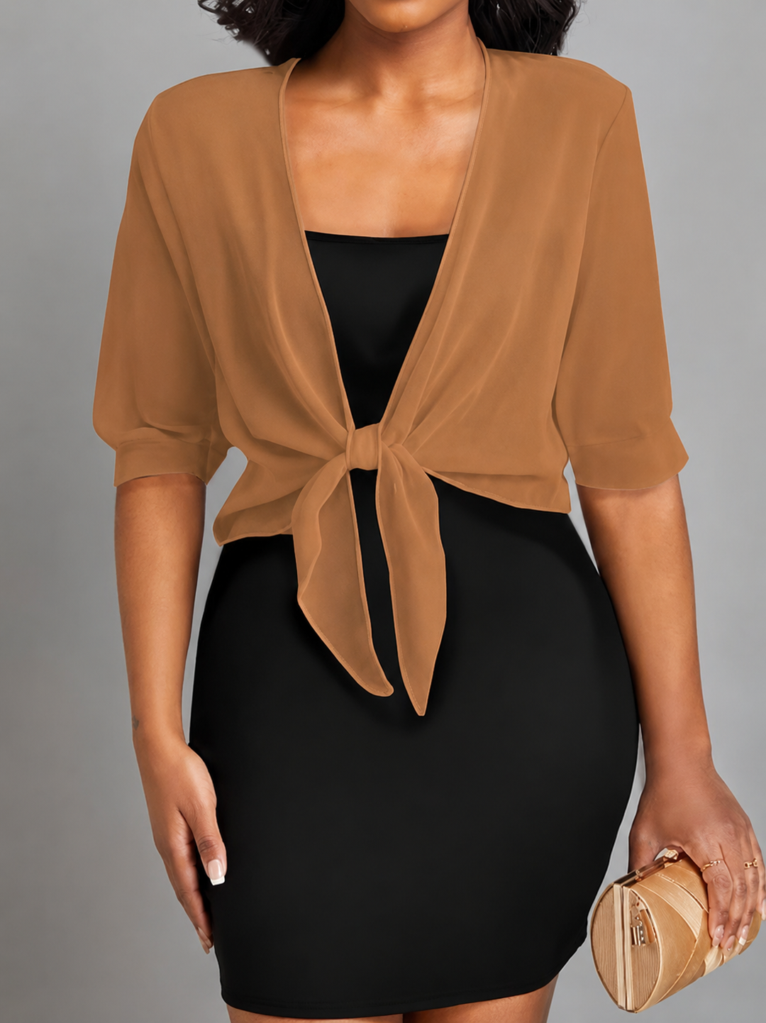 Kvinnors Transparent Chiffong Knyt Framsidan Kort Bolero Top