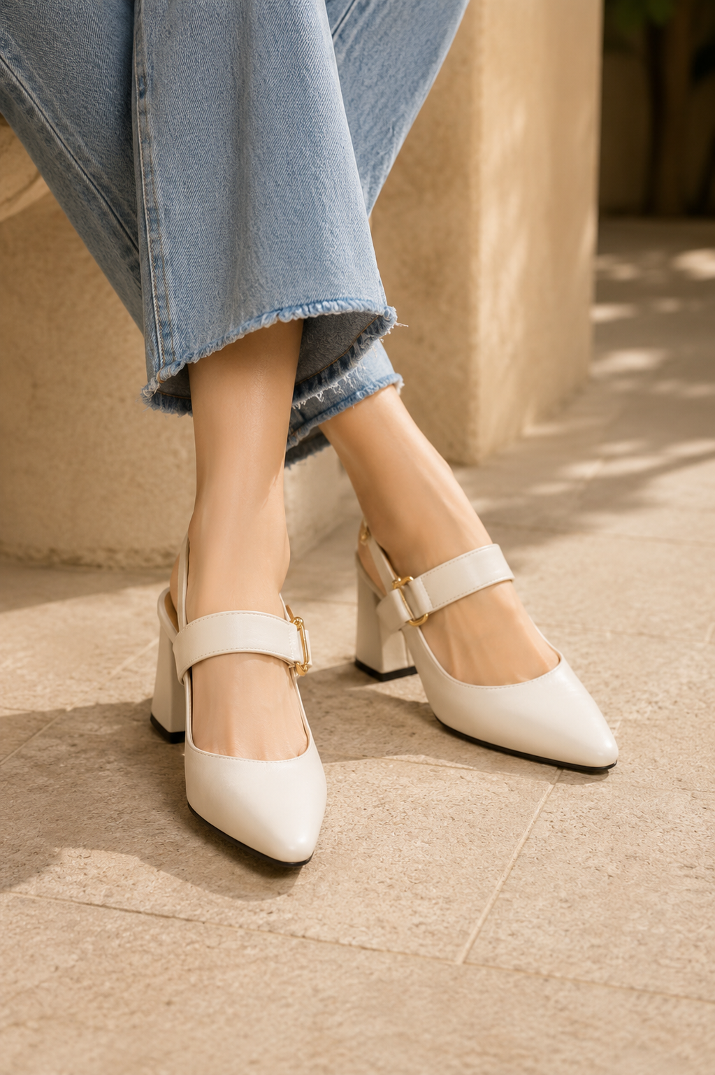 Kvinnors Spetsig Tå Slingback Blockklackar