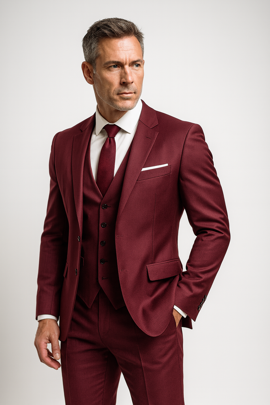 Herrars tre-delade slim fit formella kostym och västset