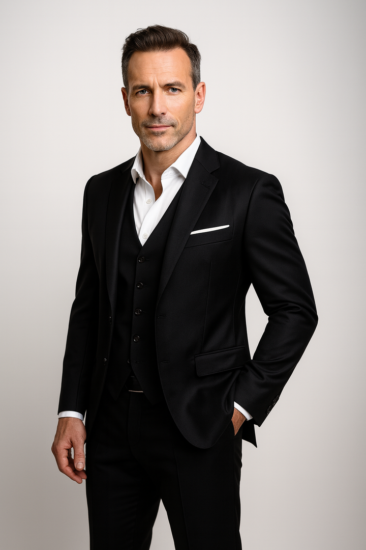 Herrars tre-delade slim fit formella kostym och västset